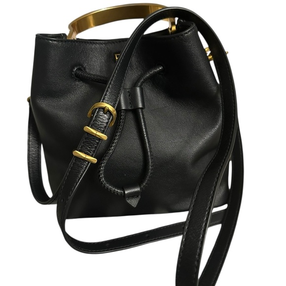 DONNA KARAN LAWRENCE BUCKET BAG BLACK W/GOLD HANDLE - Picture 6 of 13